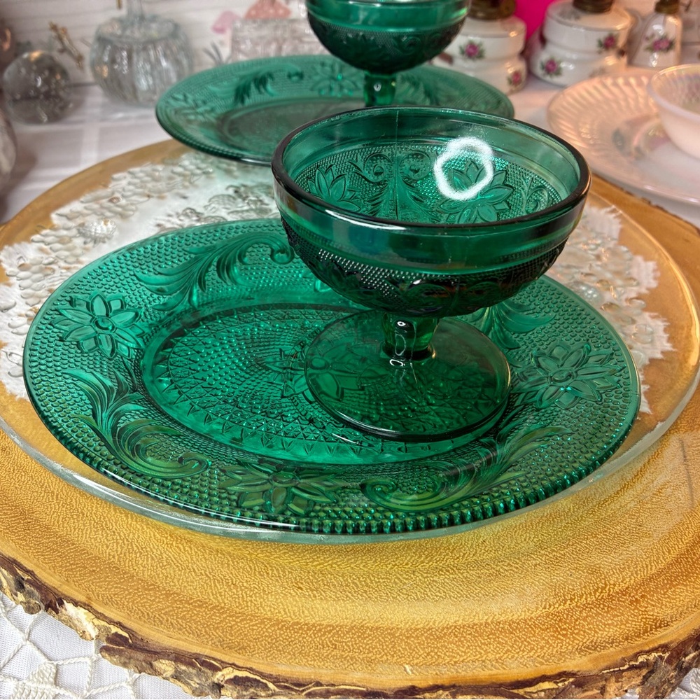 Green floral Glass snack and drink set